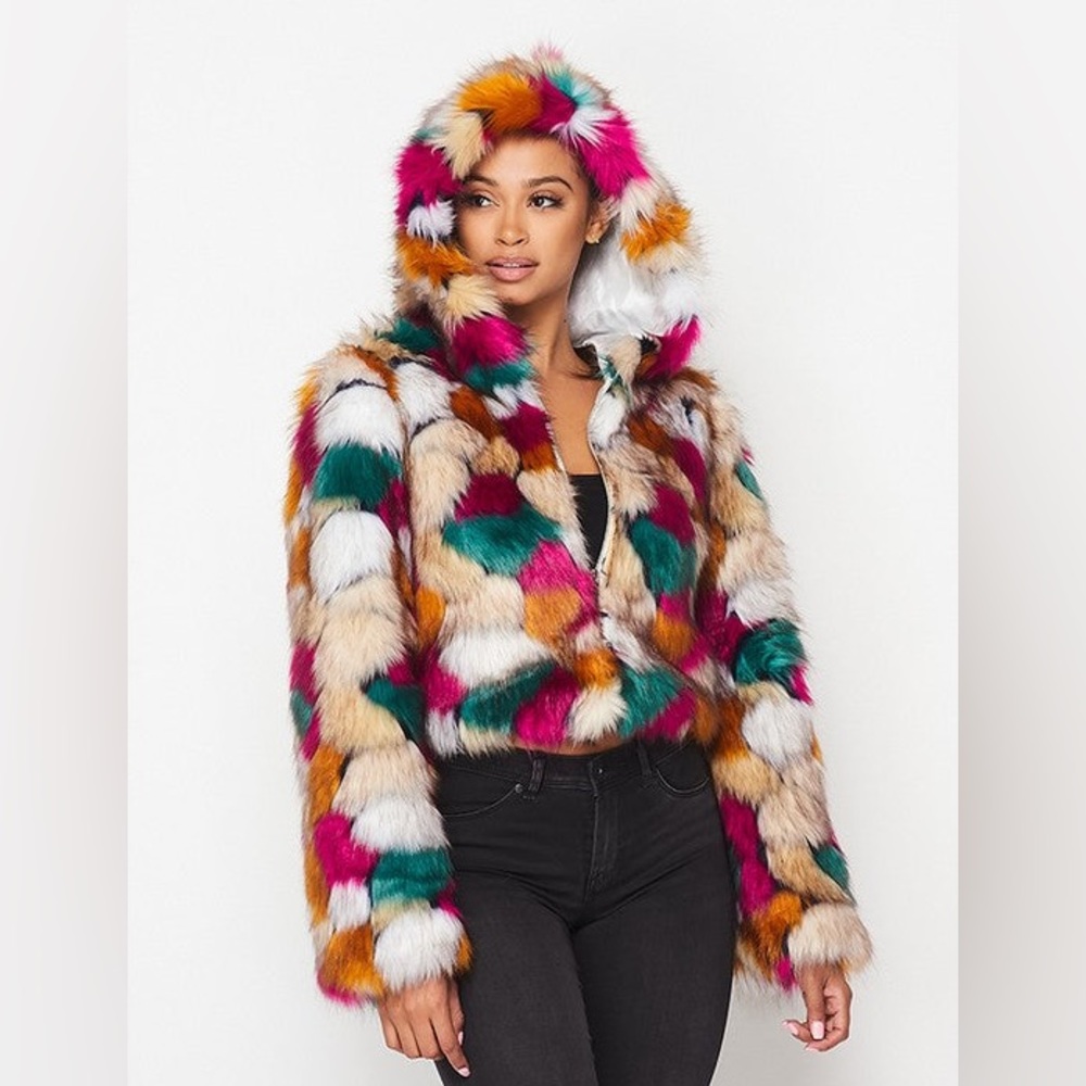 Colorful faux fur coat